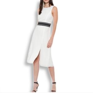 Trouve White Midi Dress with Black Stripe